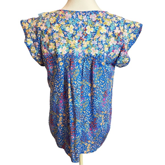 Savanna Jane Floral Embroidered Blouse Relaxed Fit Cap Sleeve - Picture 3 of 8